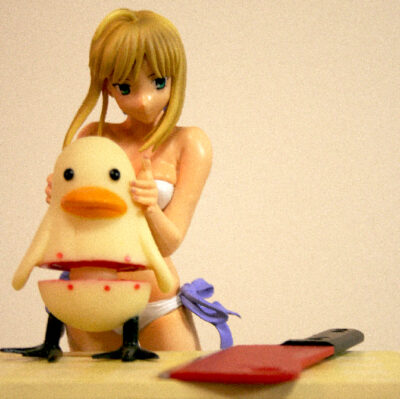 Saber in the kitchen. 