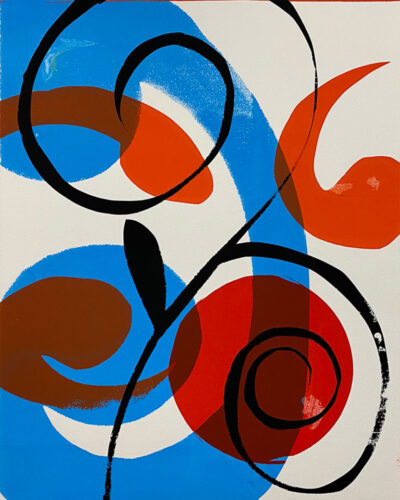 One of a series of abstract monotype screen printing utilizing movable masks. 