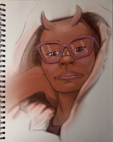 Concept design for a hip horned girl. 
